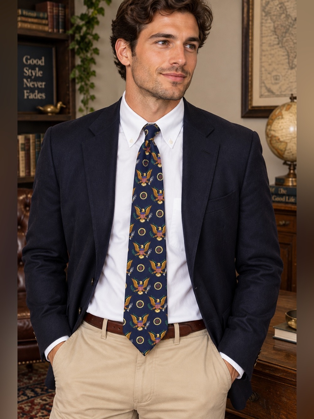 Tommy Hilfiger Navy Silk Tie with Eagle Motif